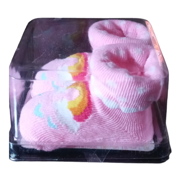 ๐๐ฒ4/$20. Infant Booties 0-12 months. Swiggles Rainbows & Clouds, Pink. - Picture 2 of 5
